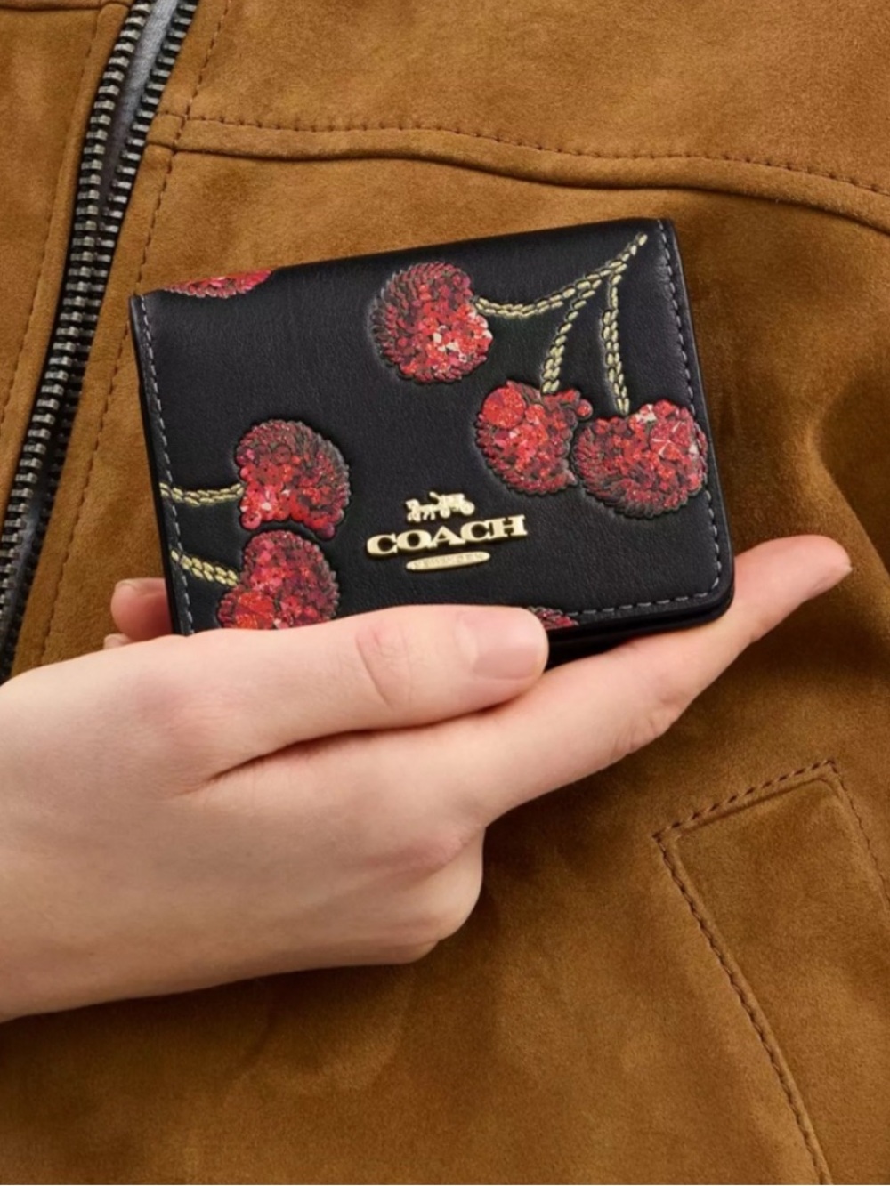 Coach Black Crossbody Bag with Red Sequin Cherry Motif - Picture 6 of 6